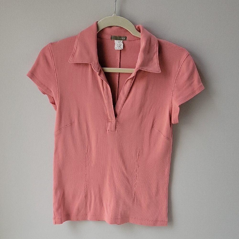 J. Crew Womens M 90's Y2k Capped Sleeve Johnny Collar Fitted Polo Salmon Color
